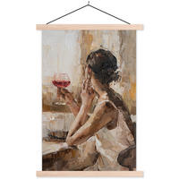 POSTER Ölgemälde - Frau - Wein 60x90 cm - Hellbraun, Textil (60/90/0.15cm) - MuchoWow