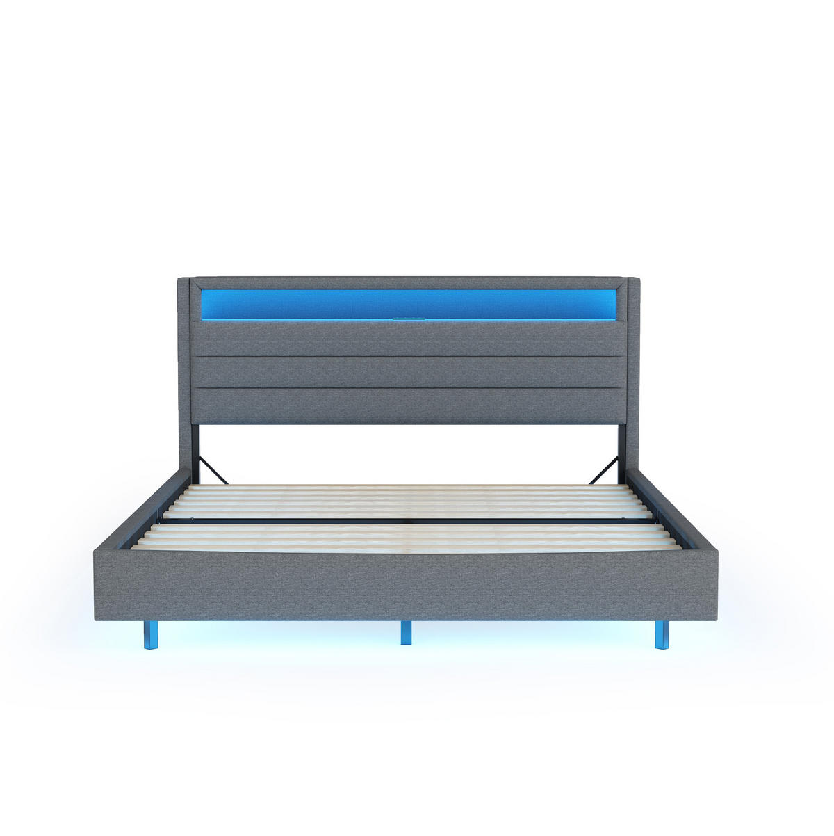 POLSTERBETT mit USB und LED 160x200 cm Leinen Grau - Grau, Metall (160/200cm) - Meubliv