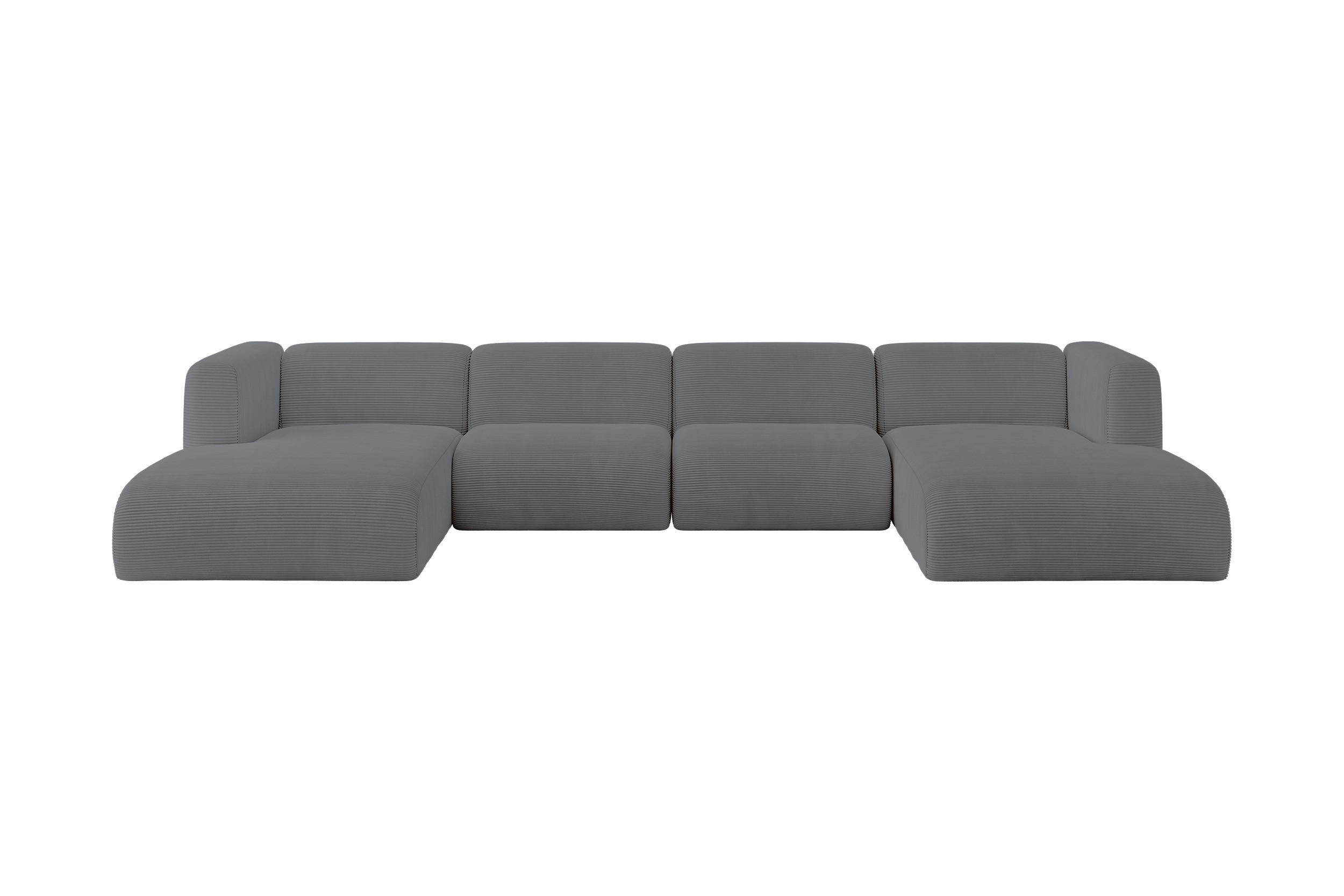WOHNLANDSCHAFT MIRA-U2 408x179x70 Dunkelgrau Cord - Dunkelgrau/Schwarz, Holzwerkstoff/Kunststoff (408/70/179cm) - ALTDECOR