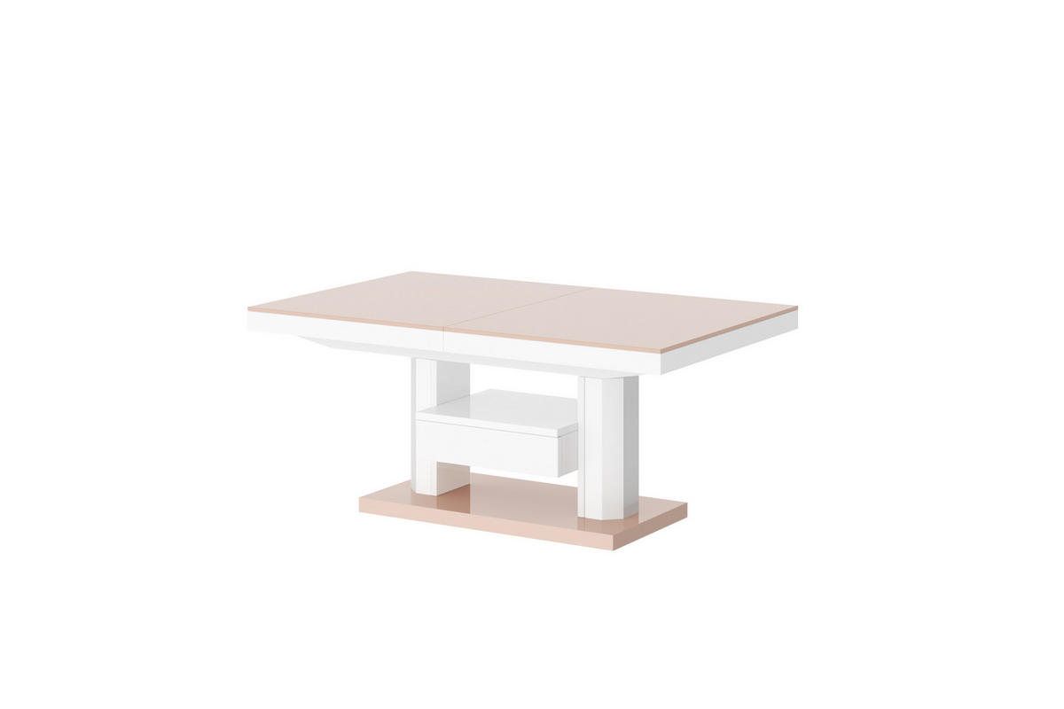 COUCHTISCH rechteckig höhenverstellbar ausziehbar Schublade 120/75/56 cm - Weiß Hochglanz/Cappuccino, Holzwerkstoff (75/120/56cm) - designimpex