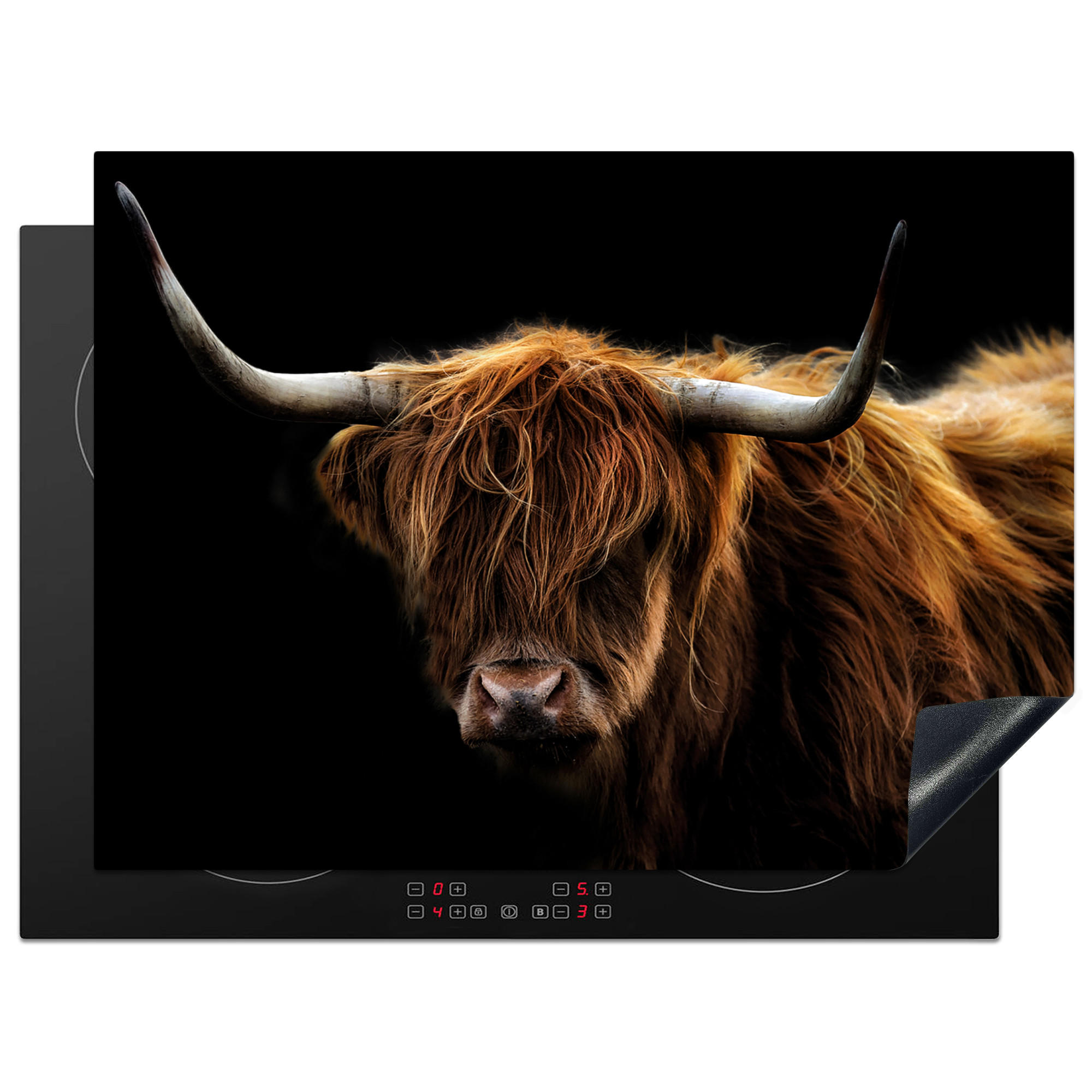 MuchoWow KRYT NA INDUKČNÍ DESKU Skotský horal - Rohy - Černá - Zvířata - Příroda - Divoká - Kráva 70x52 cm