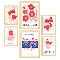 POSTER Set Mit 6 Blumen Blühen Natur Und Botanikdrucke Für Innenarchitektur A3 & A4 Rahmen Aus Hellem Holz - Beige, Papier (29/3cm) - Nacnic