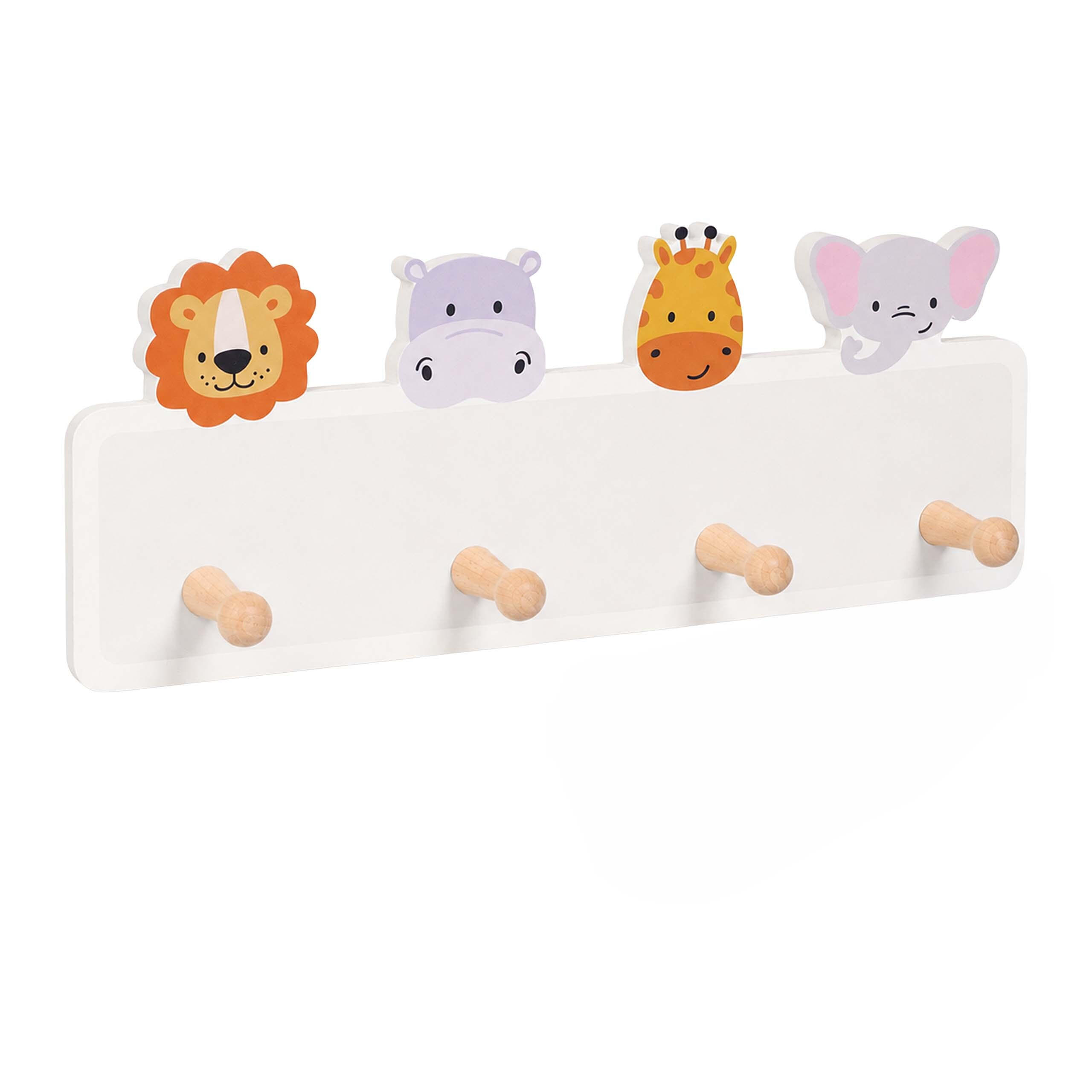 Relaxdays VĚŠÁK Barevný MDF borovicové dřevo 4 háčky 15x38 cm
