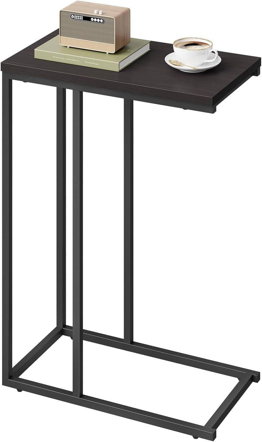 BEISTELLTISCH, Couchtisch C Form, 45 x 63,5 x 25 cm - Dunkelbraun/Schwarz, Holzwerkstoff/Metall (25/45/63.5cm) - Woltu