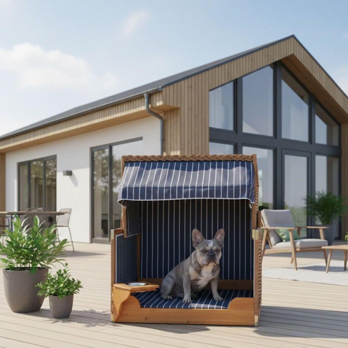 HUNDESTRANDKORB Wacholder Blau - Blau/Braun, Metall (80/95/65cm) - Mr. Deko