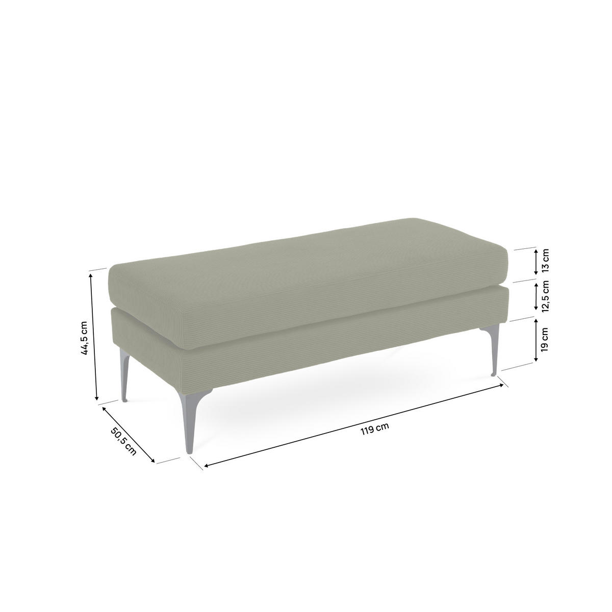 BANK/BETTENDE Max Khaki Cord - Schwarz/Grün, Holz/Textil (119/44.5/50.5cm) - Sicaan
