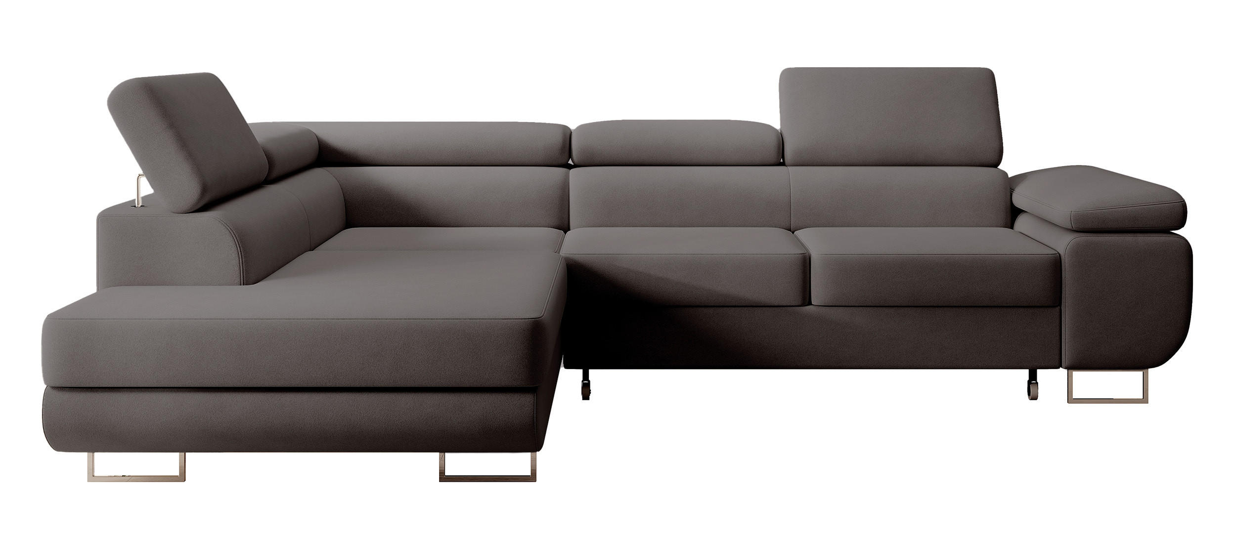 ECKSOFA Stevil Dunkelgrau Velours - Dunkelgrau/Silberfarben, Textil/Metall (275/203cm) - Selsey