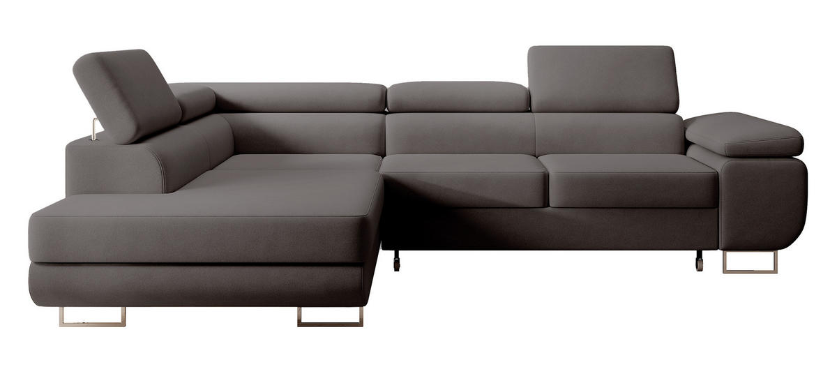 ECKSOFA Stevil Dunkelgrau Velours - Dunkelgrau/Silberfarben, Textil/Metall (275/203cm) - Selsey