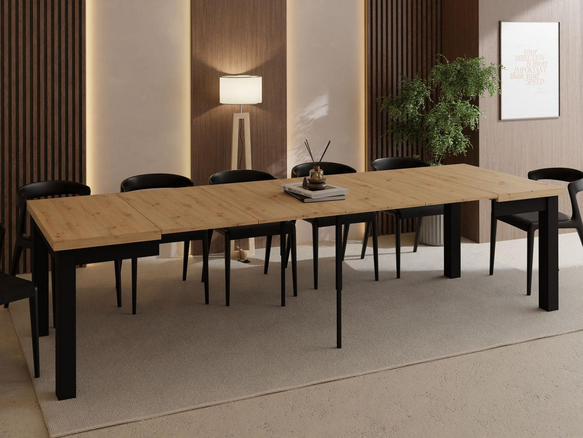 ESSTISCH Toren ausziehbar verlängerbar quadratisch, Eiche Artisan Hellbraun 100-300/100/76.5 cm - Schwarz/Eiche Artisan, Holz/Holzwerkstoff (100/100/77cm) - WFL GROUP