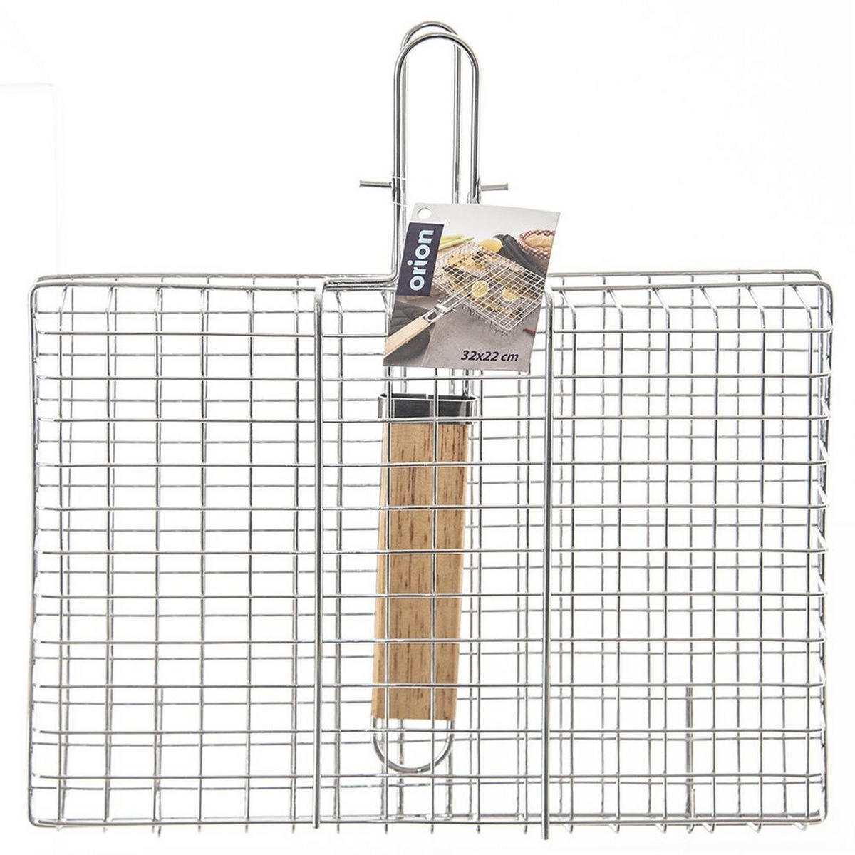 GRILLKORB verschließbar Holzgriff 49 cm Silberfarben - Silberfarben, Metall (32/4/49cm) - Orion 