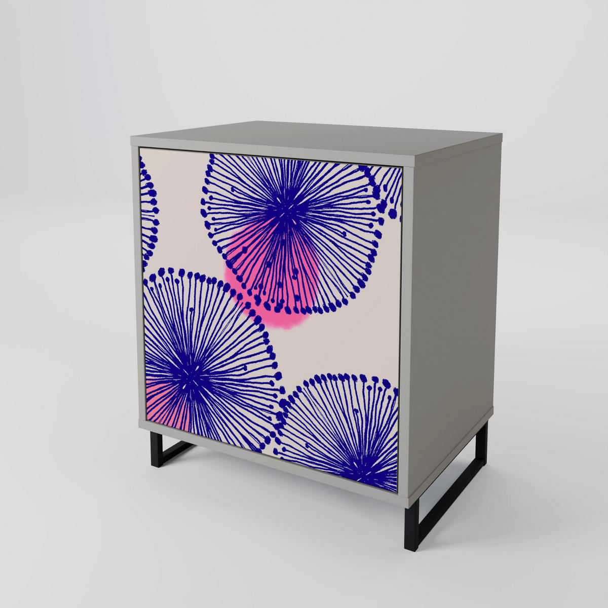 SIDEBOARD MAGIC NATURE, Grau, 57,5x42x75,5 cm, Goldfarbene Metallfüße - Goldfarben/Multicolor, Holzwerkstoff/Metall (57.5/75.5/42cm) - SpaceRebels