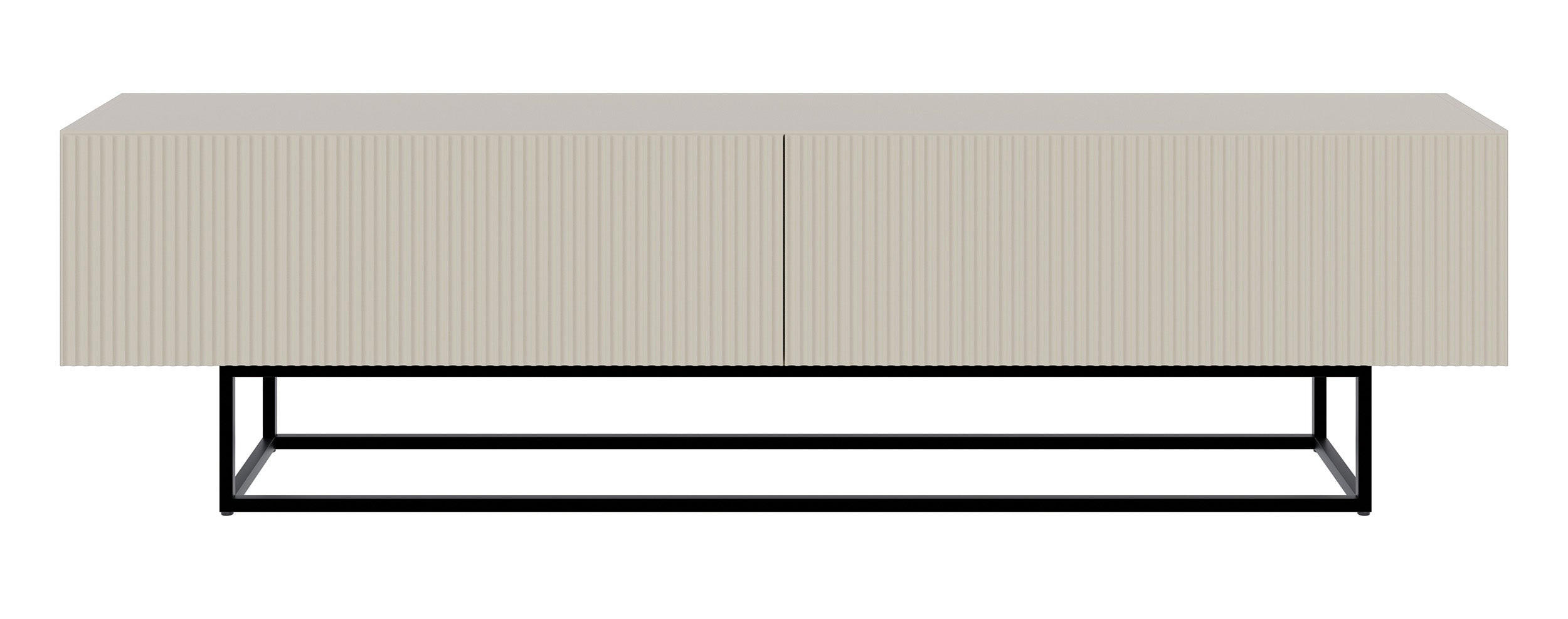 TV stolek Veldio Greige s černým kovovým rámem 175 cm - černá/šedobéžová, kov/kompozitní dřevo (175/46.5/31.6cm) - Selsey