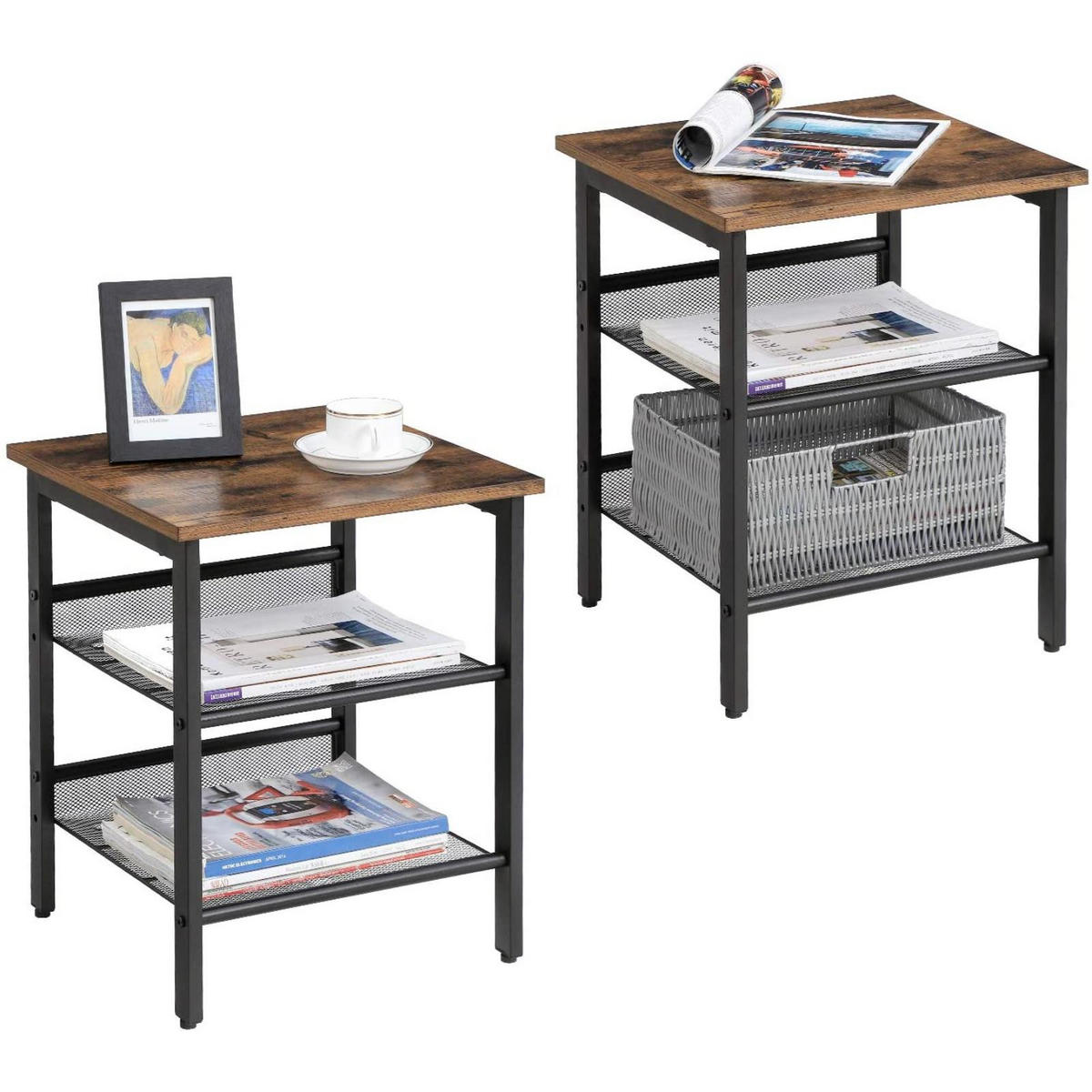 BEISTELLTISCH Holzoptik Metall Dunkelbraun Schwarz 2-Er Set 2 Ablagen 40x40x50,8 cm - Dunkelbraun/Schwarz, Holzwerkstoff/Metall (40/40/50cm) - Begryf