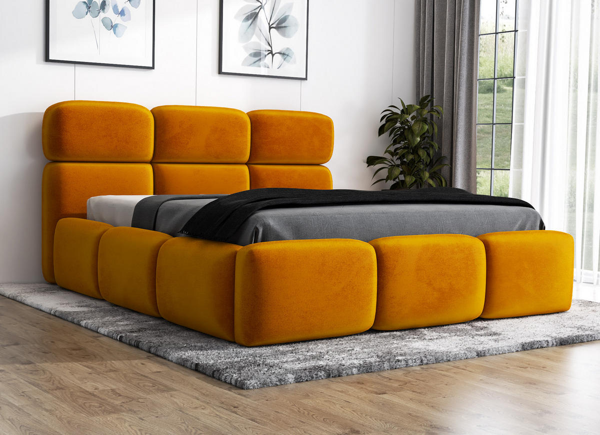 POLSTERBETT MAROKO 90x200 Gelb - Gelb, Textil (90/200cm) - A&J MöbelLand