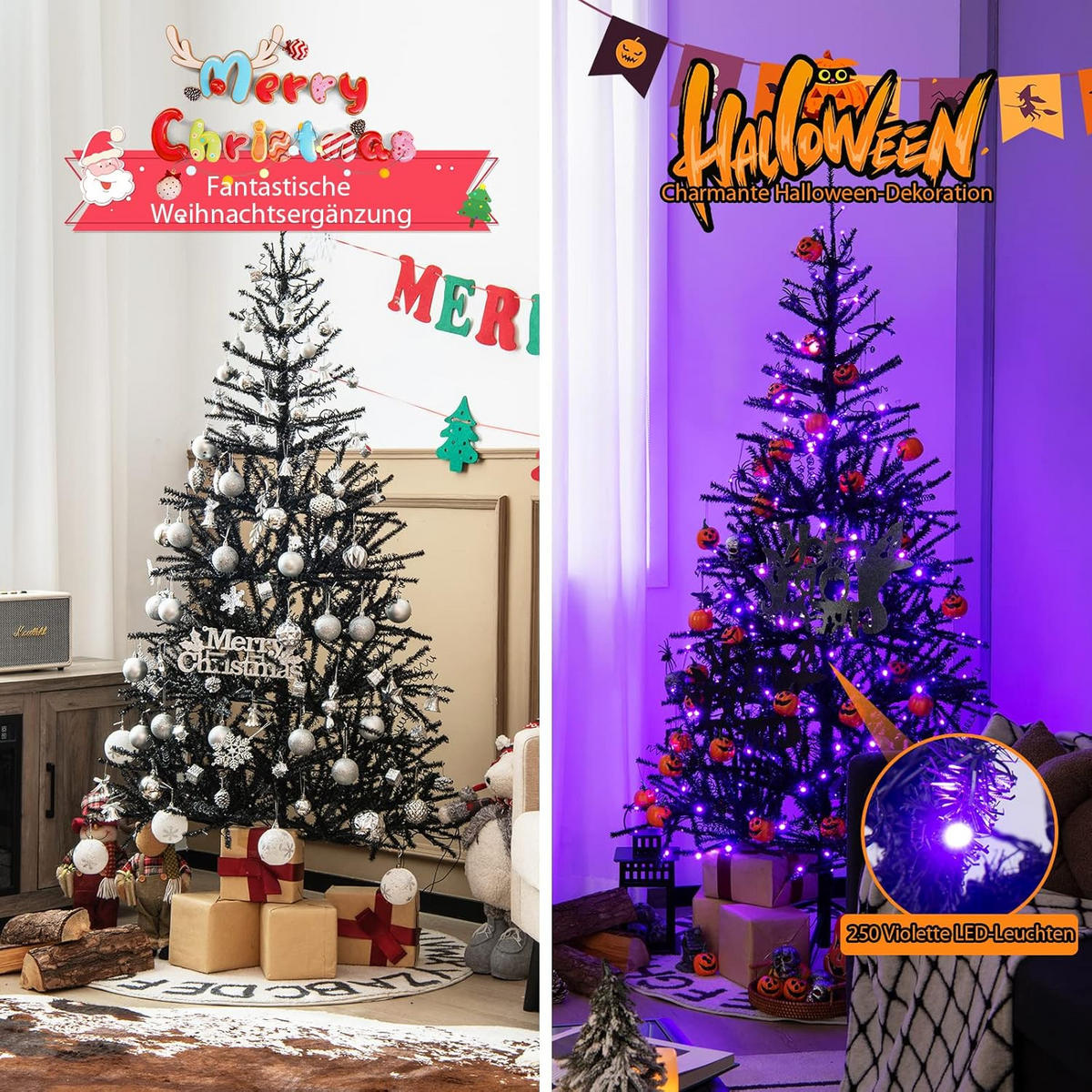 WEIHNACHTSBAUM Schwarz - Schwarz, Kunststoff (183cm) - COSTWAY