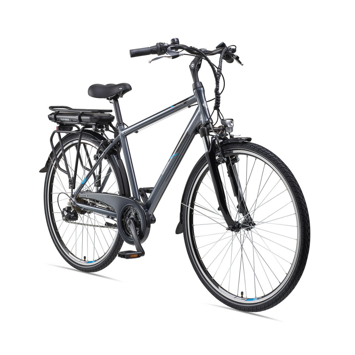 E-BIKE XT481 Trekking Elektrofahrrad 21-Gang Shimano Kettenschaltung, Pedelec, 10Ah, 36V Akku - Anthrazit, Metall (110cm) - Telefunken