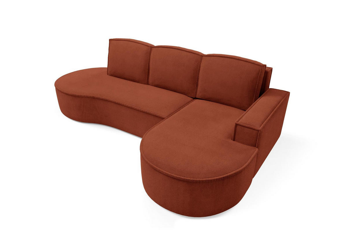 ECKSOFA Flow Rot, mit Schlaffunktion und Kissen in Curio Stoff, rechte seite - Rot, Holzwerkstoff/Textil (277/157cm) - Bettso
