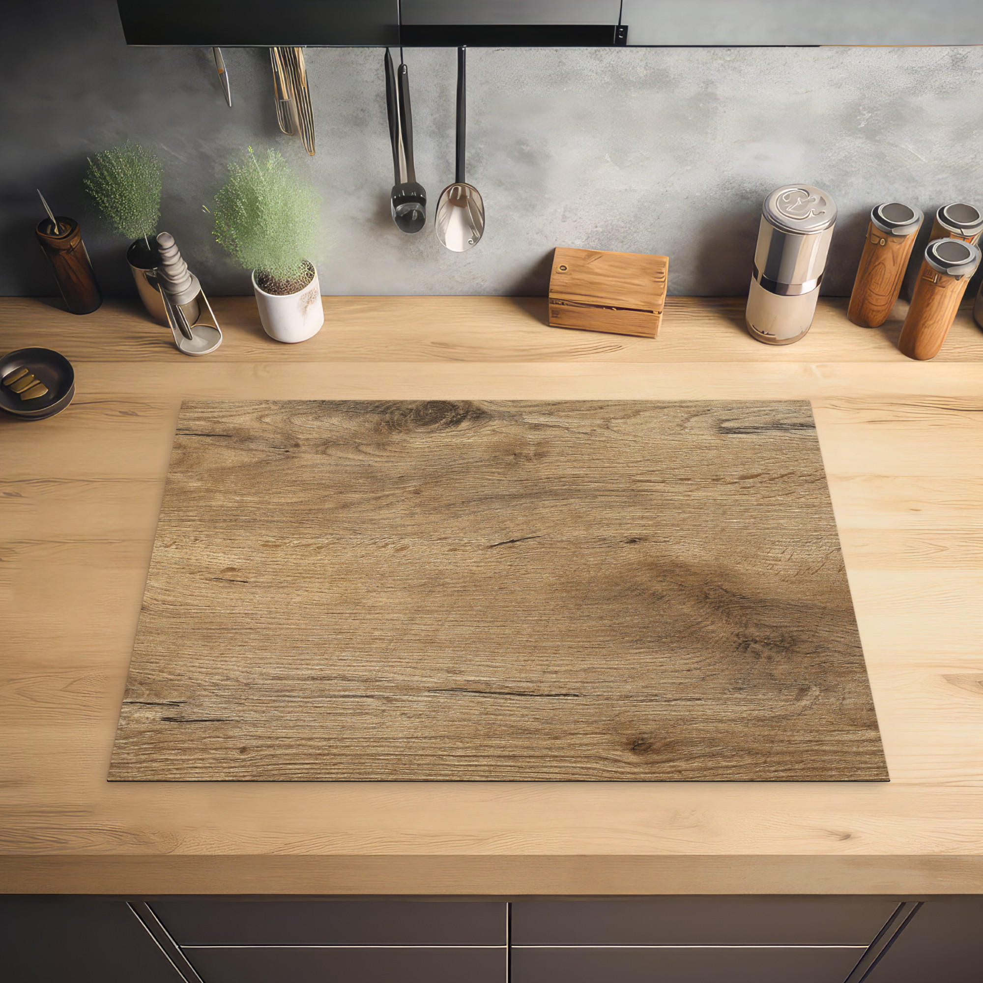 HERDABDECKPLATTE Holz - Braun - Holzoptik 75x52 cm - Eichefarben, Kunststoff (75/0.2/52cm) - MuchoWow