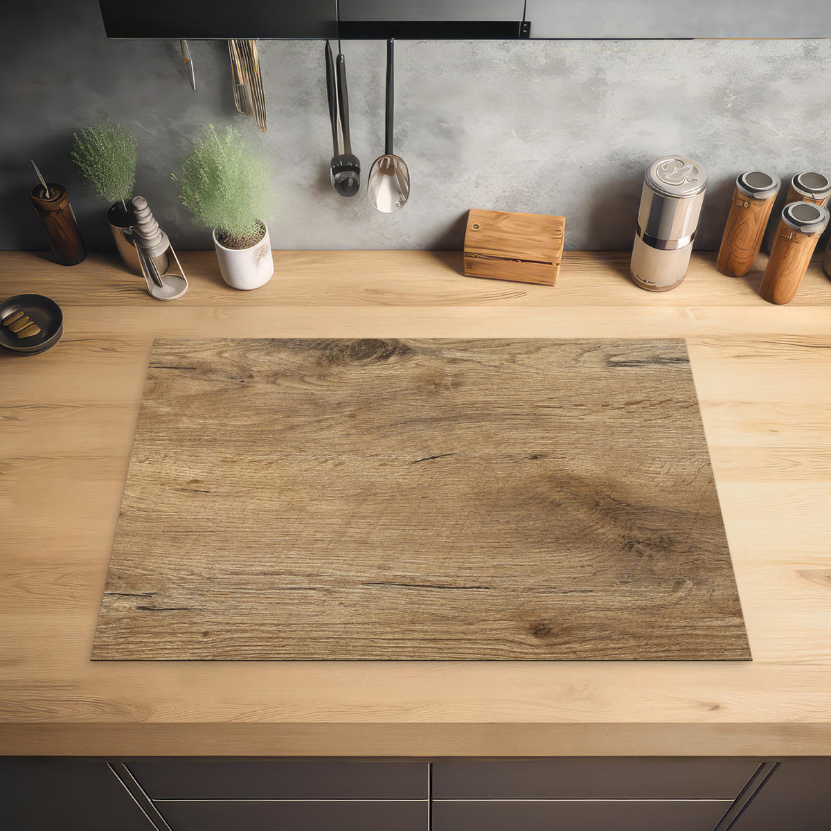 HERDABDECKPLATTE Holz - Braun - Holzoptik 75x52 cm - Eichefarben, Kunststoff (75/0.2/52cm) - MuchoWow