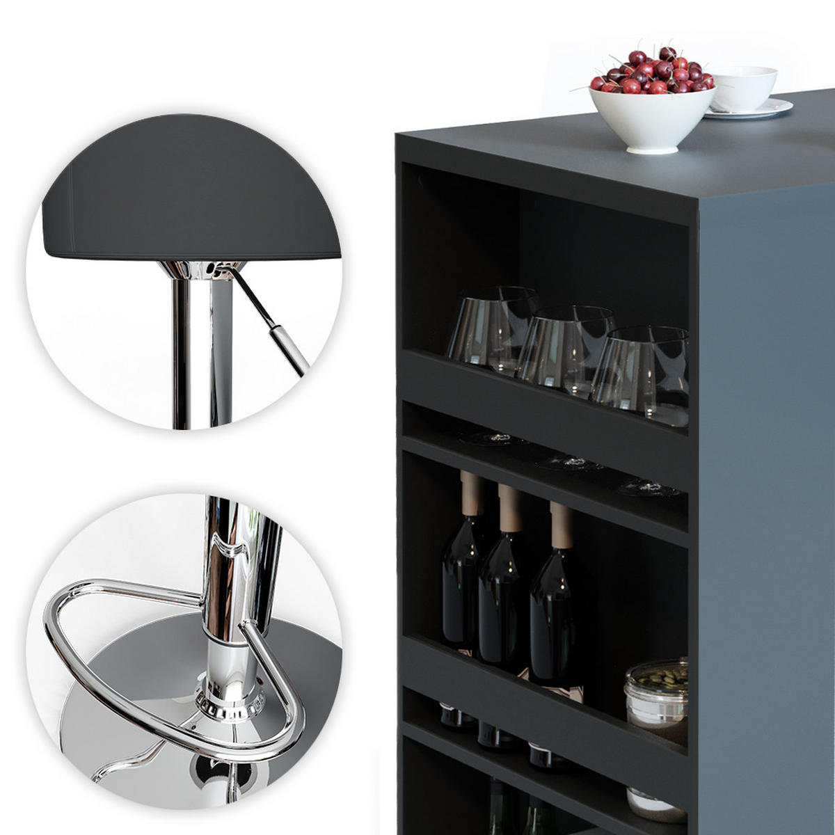 BARTISCH-SET Anthrazit 57 x 80 cm mit 2 Barhockern - Anthrazit, Holzwerkstoff (57/106/80cm) - Vicco