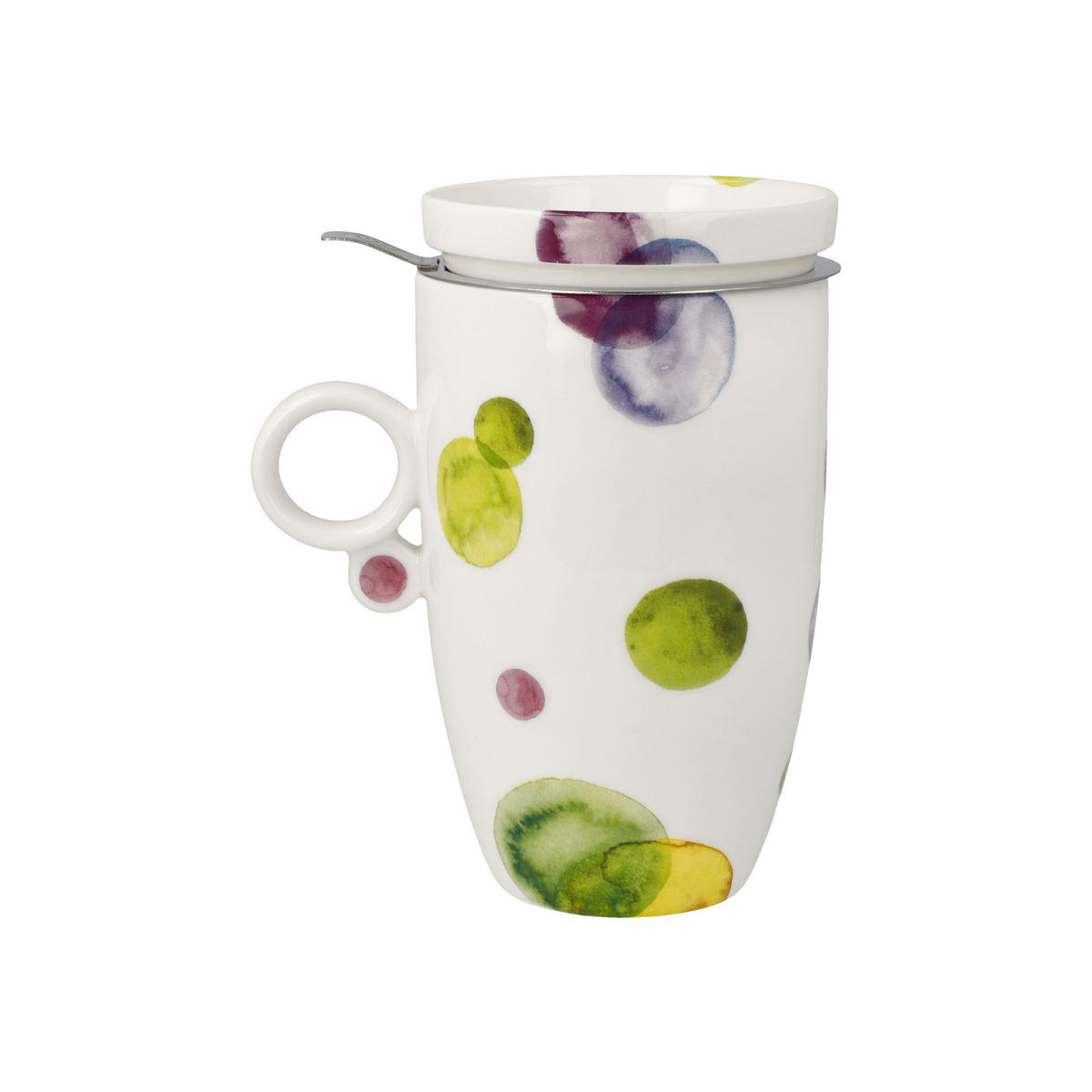 TEETASSE Colori Mix mit Deckel und Sieb, Fine Bone China, Metall, Bunt, 450 ml - Multicolor, Keramik (0.45L) - Goebel