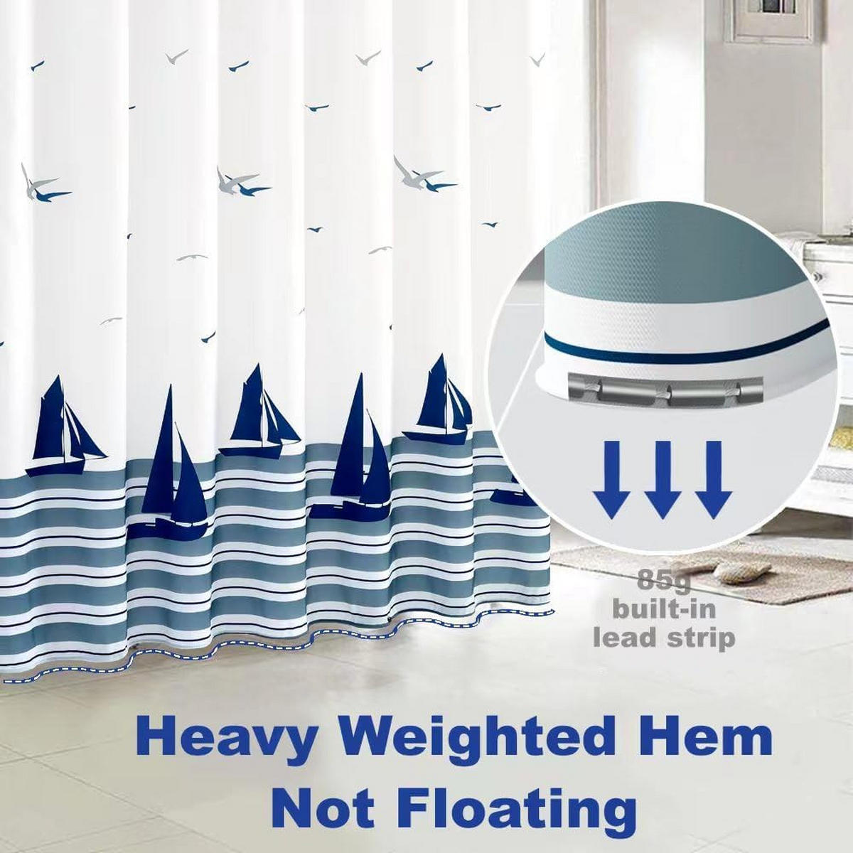 DUSCHVORHANG schimmelresistent beschwerter Saum mit Haken für Badewanne Duschkabine - Weiß, Textil (80/180cm) - MCBOSON