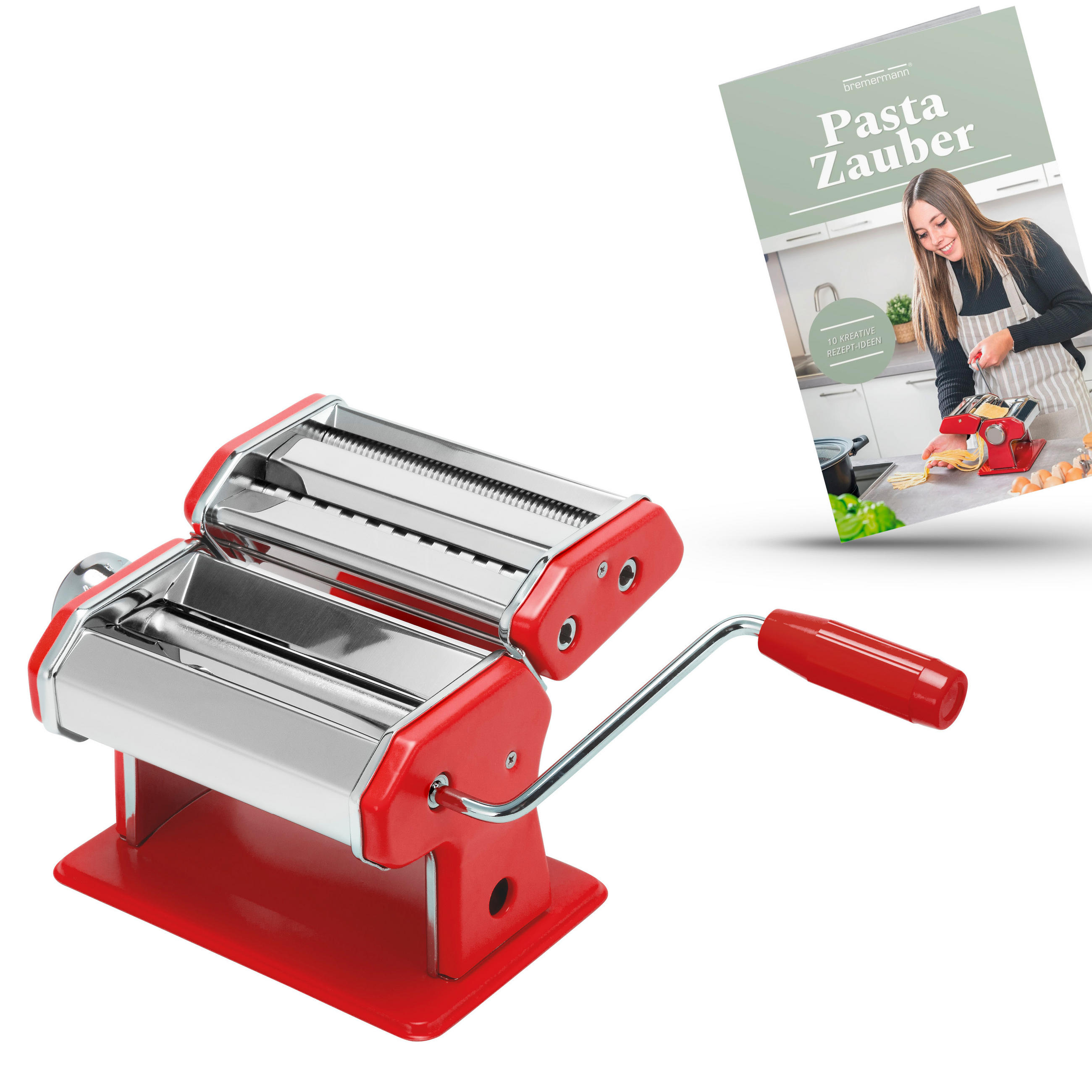 NUDELMASCHINE inkl. Rezeptbuch, rot/Edelstahl - Rot, Metall (21/20/15cm) - bremermann