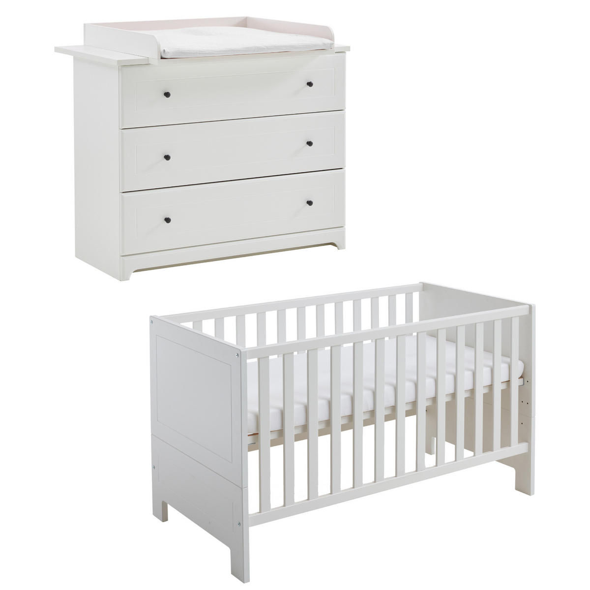 BABYZIMMER SET Thilo 2-tlg. Wickelkommode Babybett - Schwarz/Weiß, Holzwerkstoff/Metall (1/1/1cm) - arthur berndt