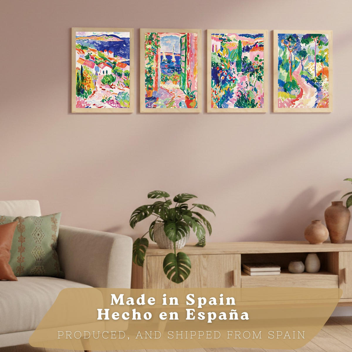 PLAKAT Sada 4 Cesta A4 Lehký dřevěný rám - béžová, papír (29.7/1/21cm) - Nacnic
