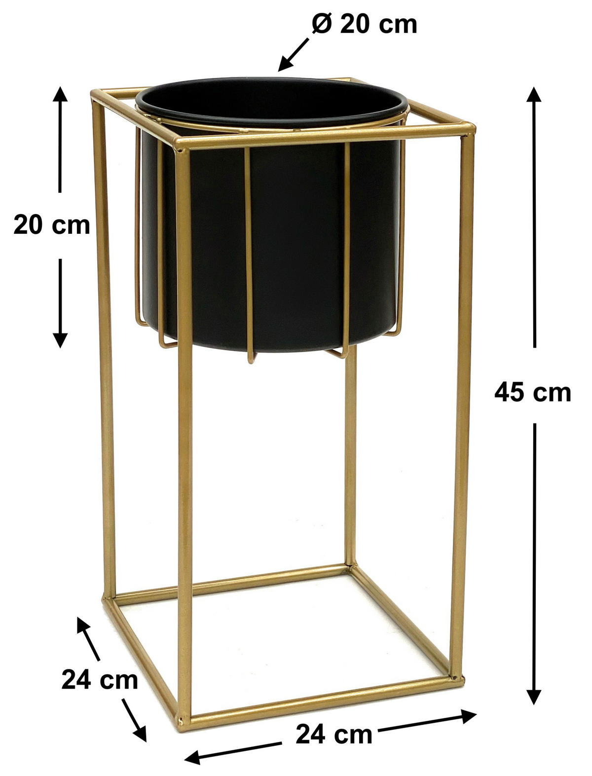 BLUMENSTÄNDER eckig Gold/Schwarz 24/24/45 cm - Gelb, Metall (24/45/24cm) - DanDiBo