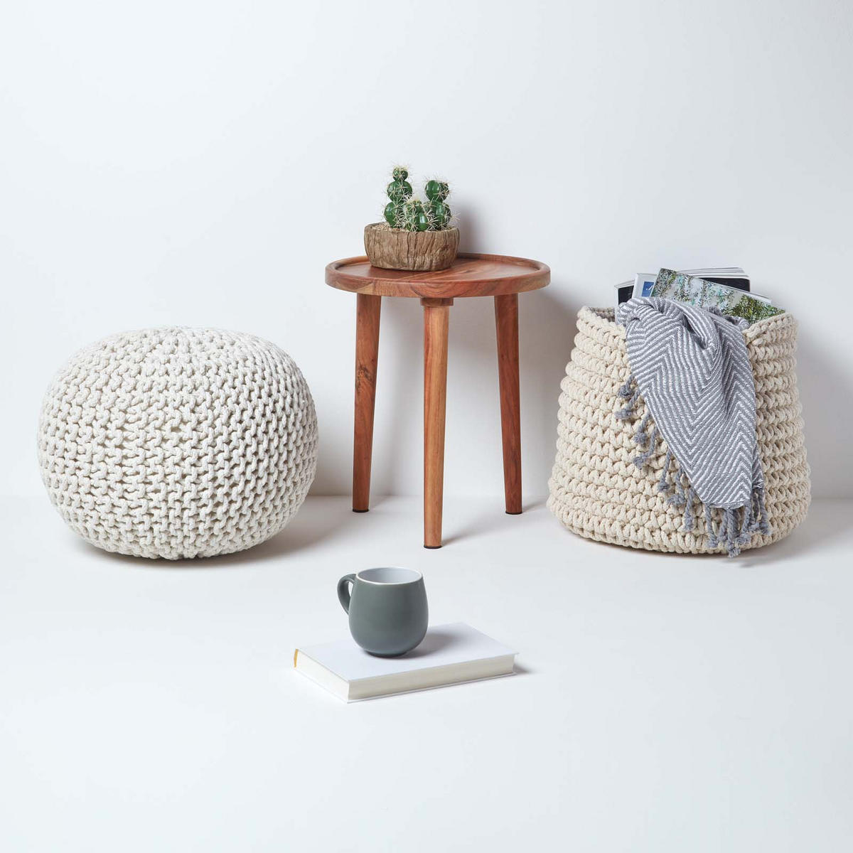 STRICK-POUF natur, 40/40/35 cm - Naturfarben, Textil (40/35/40cm) - Homescapes
