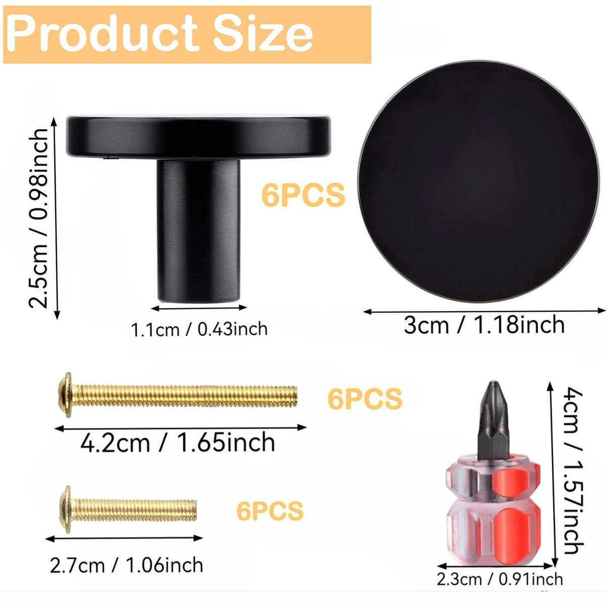 SCHRANKKNOPF 6er-Set - Schwarz, Metall (1.1/2.5/0.3cm)