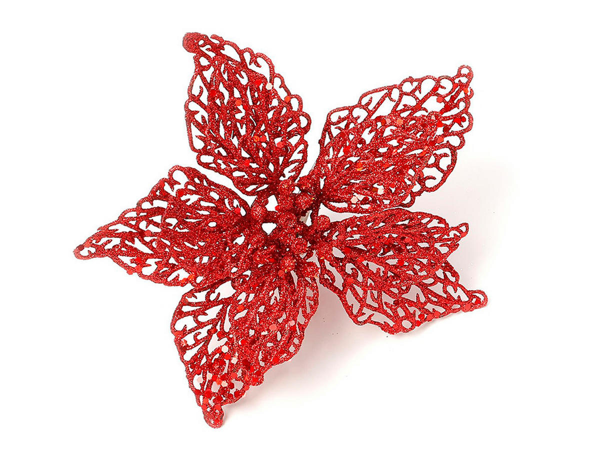 WEIHNACHTSDEKORATIONEN 2er-Set Blumen mit Clip rot 18 cm - Rot, Kunststoff (18/5/18cm) - LAALU