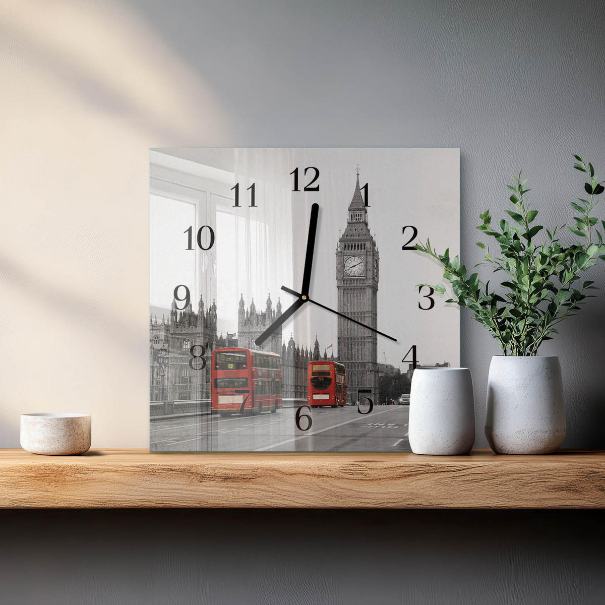 WANDUHR 30x30 cm - London - Rot, Glas (30/30/0.4cm) - TULUP