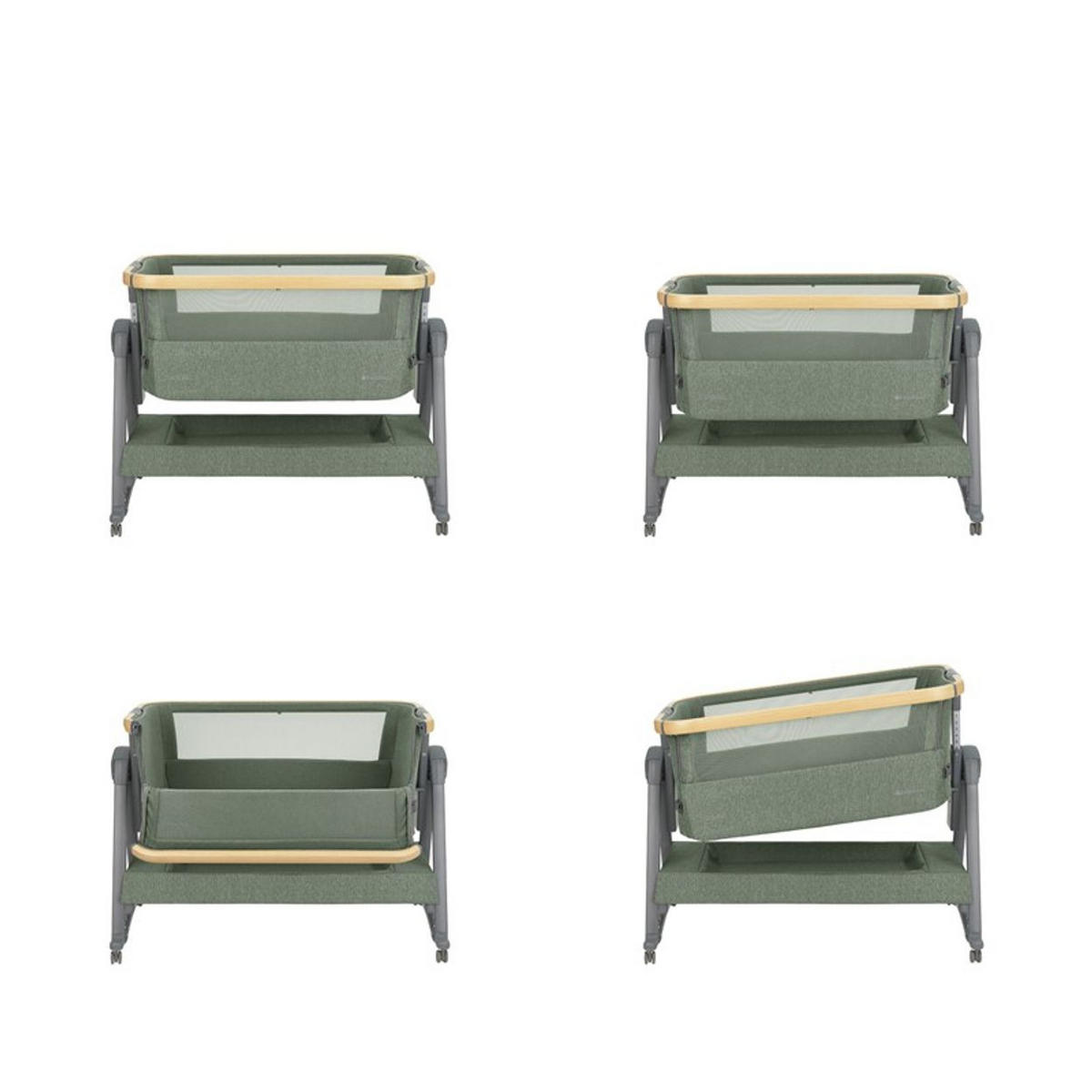 BEISTELLBETT Nanna 2 grün 100 x 48 cm, Schaukelstäbe, Anti-Reflux, Moskitonetz, Räder mit Bremse - Grün, Metall (48/100cm) - Kikka boo