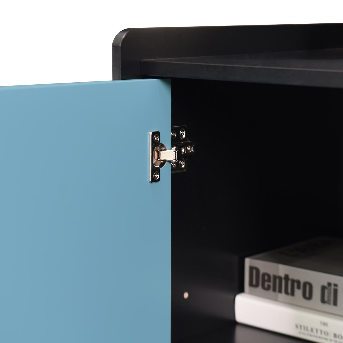 SIDEBOARD Schwarz Blau Weiß, mit Türen, 2 Schubladen, Innenfächern und Strukturfront, 90/40/80 cm - Blau/Schwarz, Holzwerkstoff (90/80/40cm) - WISHDOR