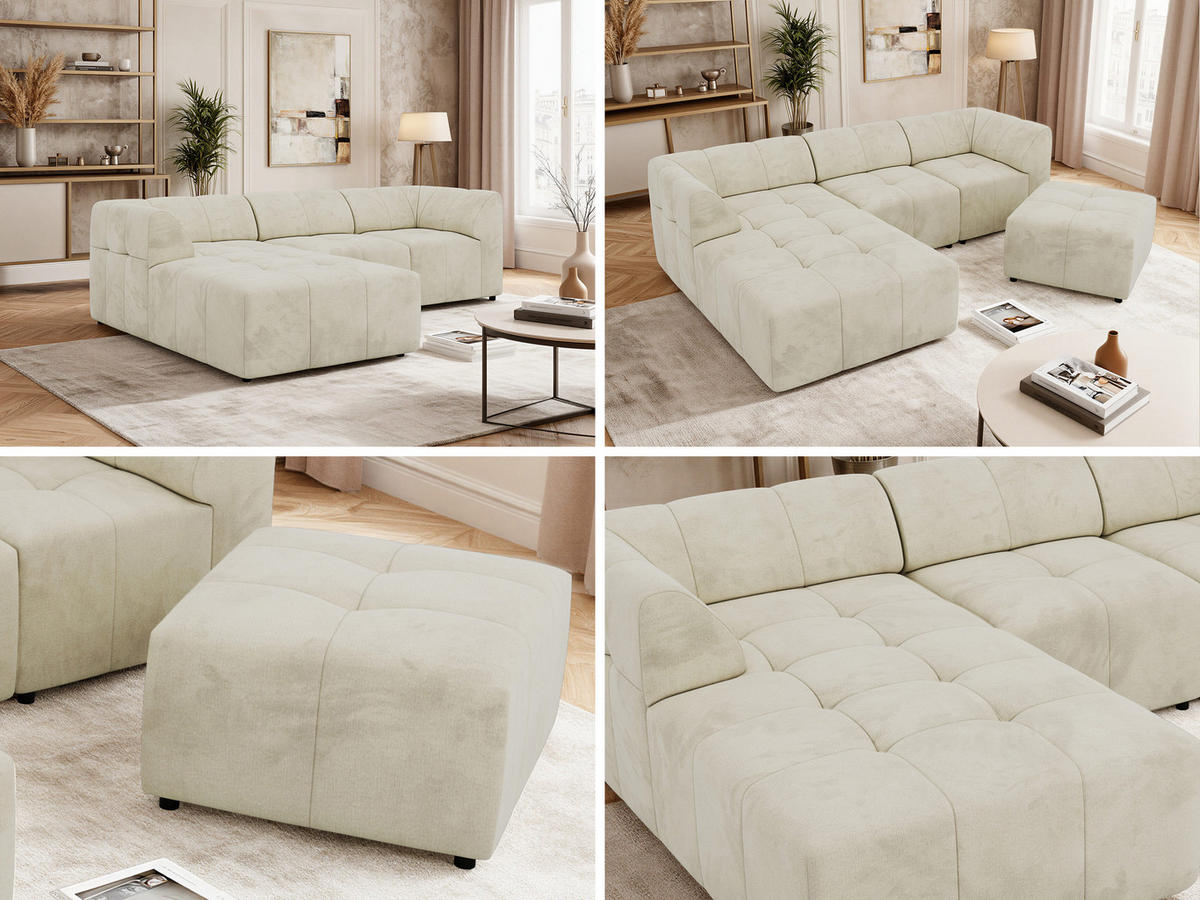 ROHOVÁ SEDAČKA VORITA L 4M - Béžová Samet - Vlevo - černá/béžová, textil/plast (267/176cm) - MKS
