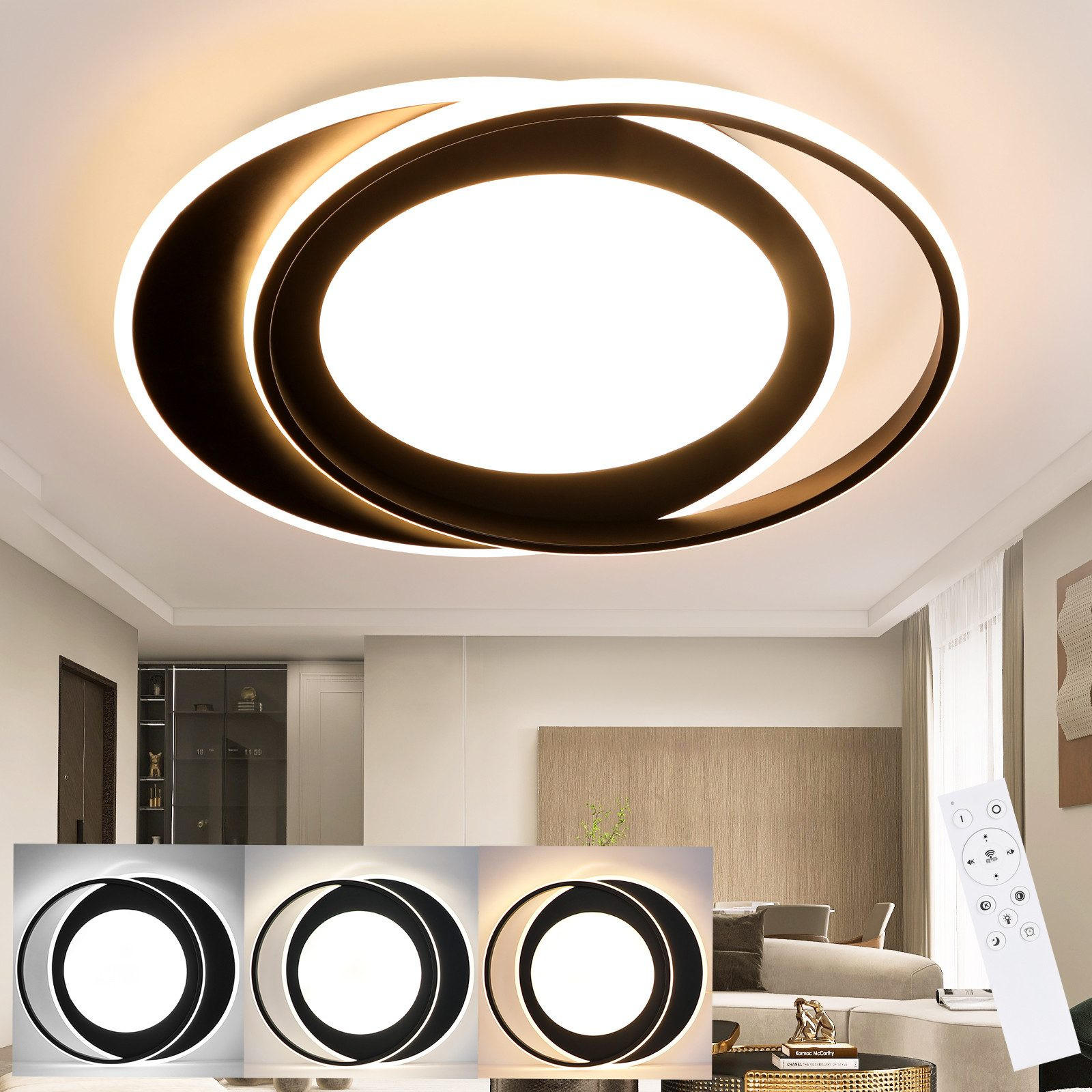 LED-DECKENLEUCHTE Sonnensystem 48.5/47.5/7 cm - Schwarz, Metall (48.5/7/47.5cm) - ZMH