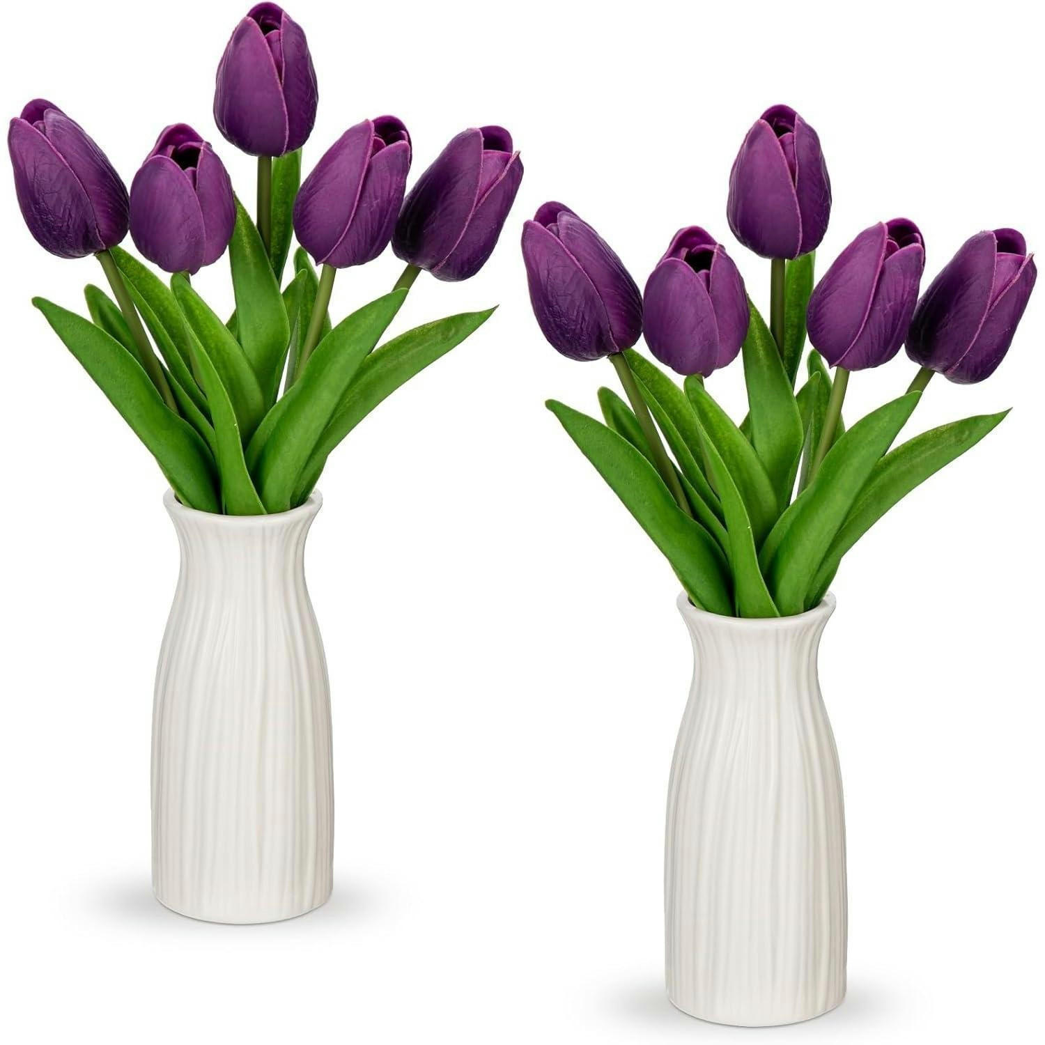KUNSTBLUMEN Tulpenbund mit Vase 30 cm Violett - Lila, Keramik (30cm)