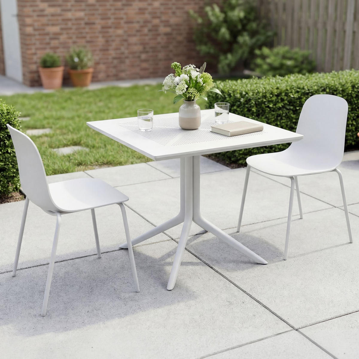 GARTENMÖBEL-SET Mara 2 Stühle 186x80x85cm Kunststoff Weiß Balkonset - Weiß, Kunststoff - DELUKE