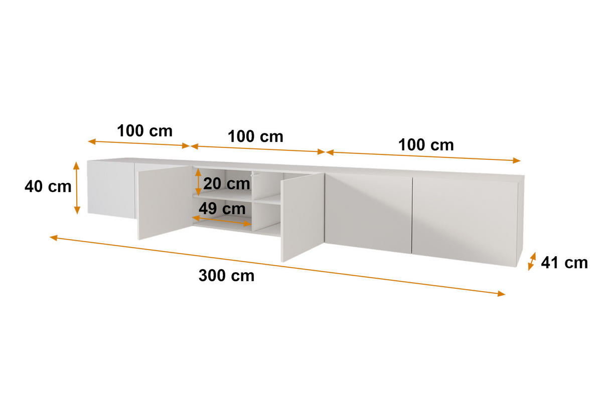 LOWBOARD ELIO-W 3x100x40x41 cm - Weiß - Weiß, Holzwerkstoff (300/40/41cm) - ALTDECOR