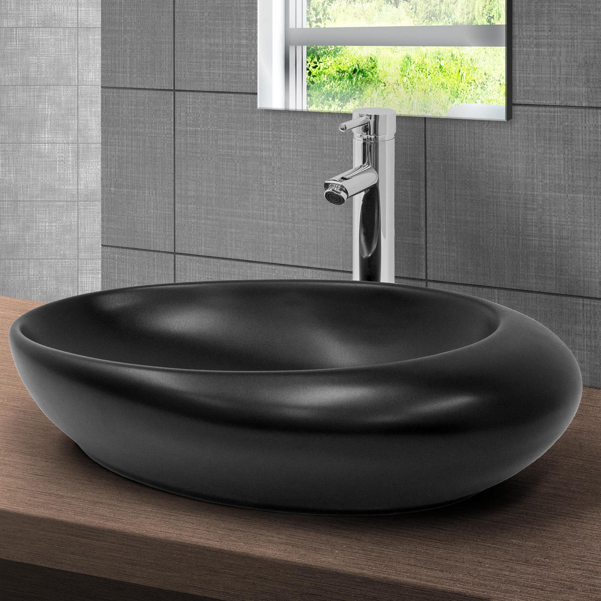 WASCHBECKEN - Schwarz, Keramik (37.5/14.5/58.5cm) - ML-DESIGN