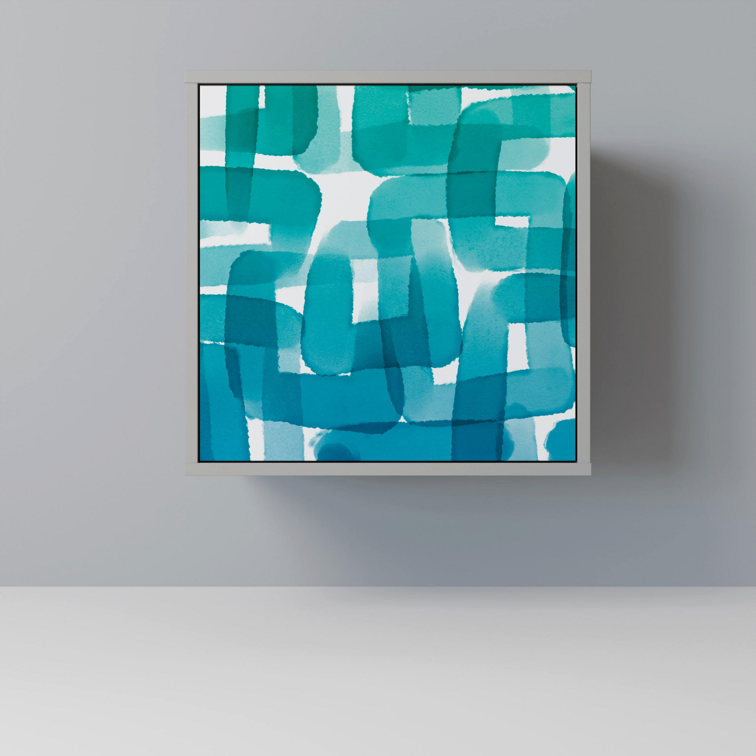 SIDEBOARD TURQUOISE RECTANGLES, Grau, 57,5x42x57,5 cm, Ohne Füße - Multicolor/Grau, Holzwerkstoff (57.5/57.5/42cm) - SpaceRebels