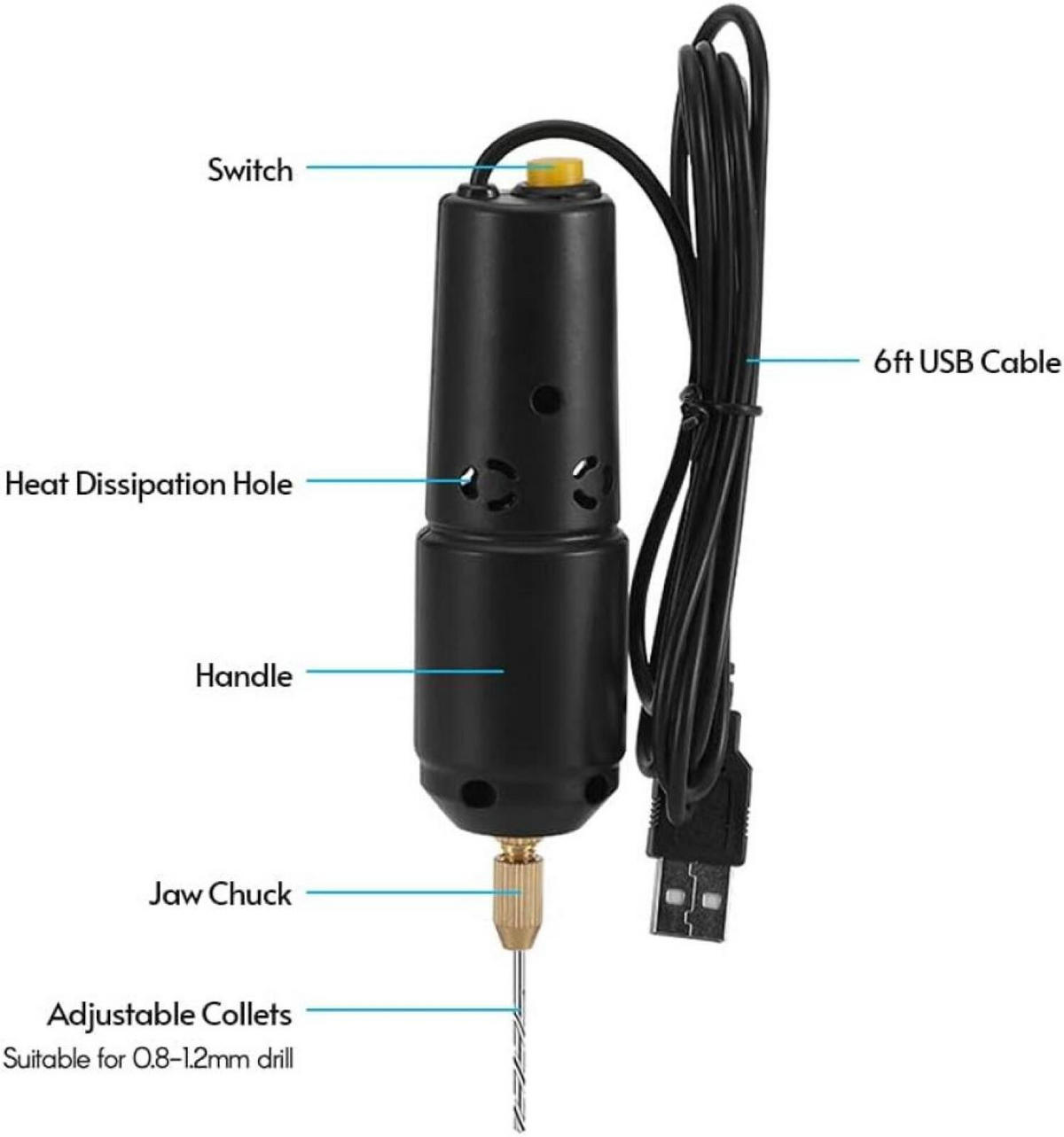 BOHRGERÄT, USB-wiederaufladbar, geeignet für die Schmuckherstellung, Harzguss und Perlenbohren - Schwarz, Kunststoff (17.5/8/4cm)