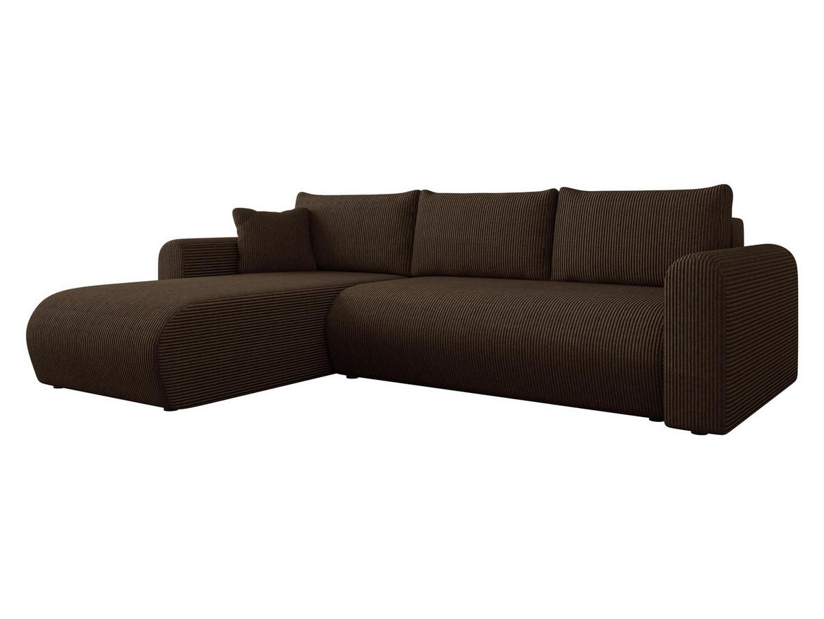 ECKSOFA Eliwo Cord - Schwarz/Braun, Holz/Textil (252/158cm) - MIRJAN24