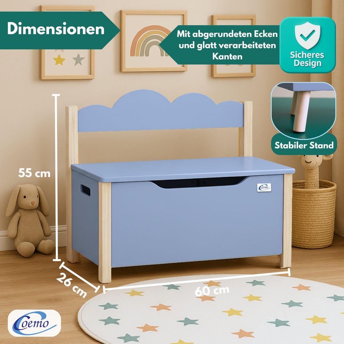 KINDERSITZBANK TRUDI Spielzeugtruhe in Grau - Grau, Holzwerkstoff (26/55/60cm) - Coemo