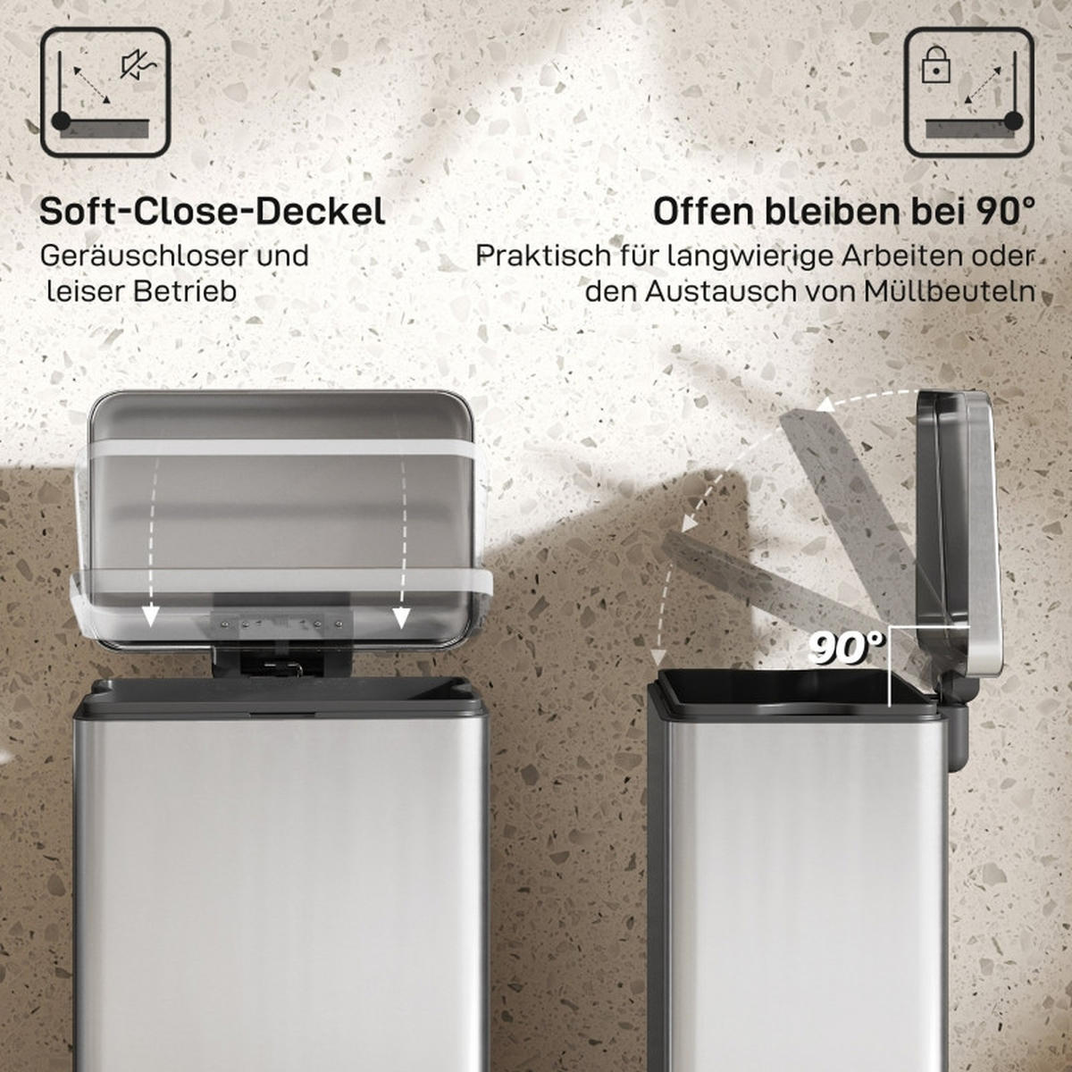 ABFALLEIMER - Silberfarben, Metall (30.6/44.2/34.2cm)