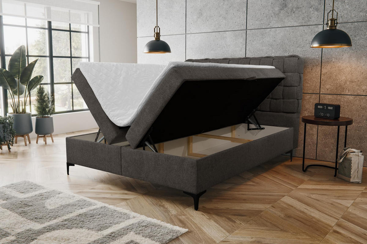 BOXBETT ROMA mit zwei Bettkästen H2/H3 Matratze und Topper 140 x 200 cm - Dunkelgrau, Holzwerkstoff (140/200cm) - VENASI MÖBEL