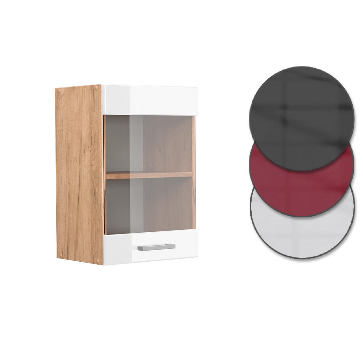 KÜCHENGLASSCHRANK R-Line Weiß Hochglanz 40 cm - Honigeiche/Weiß Hochglanz, Holzwerkstoff (40/60/31cm) - Vicco