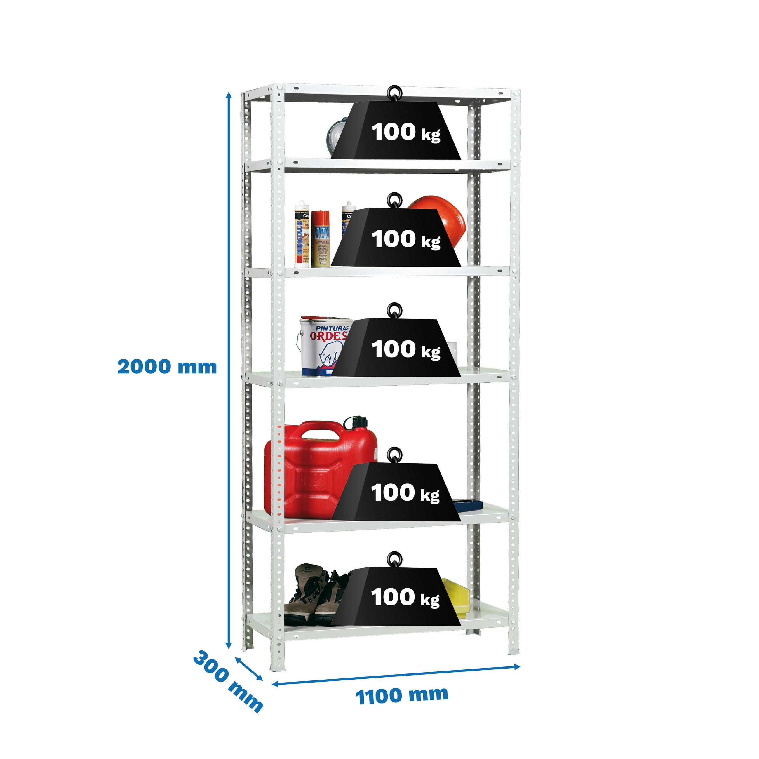 SCHRAUBREGAL PANDA TALL | HxBxT 200x110x30cm | 6 Fachböden | Fachlast 90kg | Weiß - Weiß, Metall (110/200/30cm) - PROREGAL